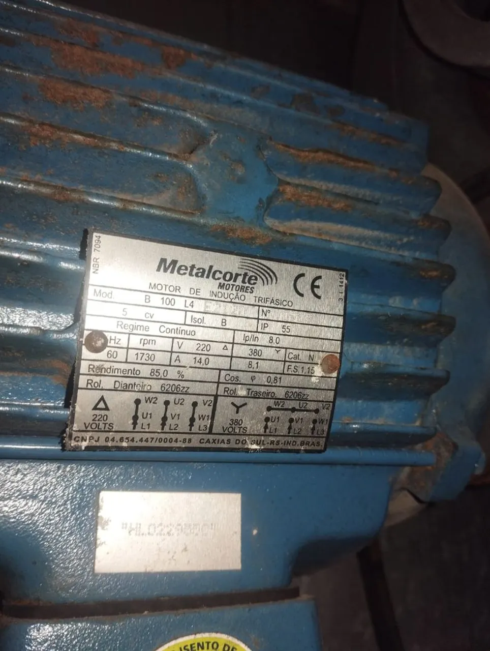 Motor Elétrico Metalcorte Trifásico 220/380V 14A 1730RPM