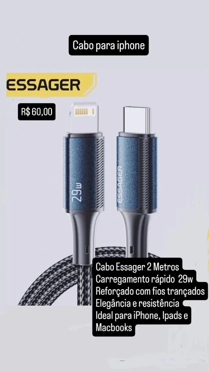 Cabo Essager tipo C/Lightning 29W