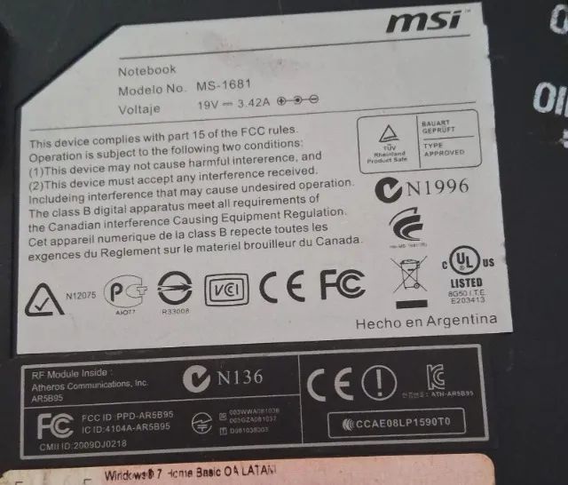 Carcaça Notebook MSI A6200 Modelo MS-1681 - Foto 2