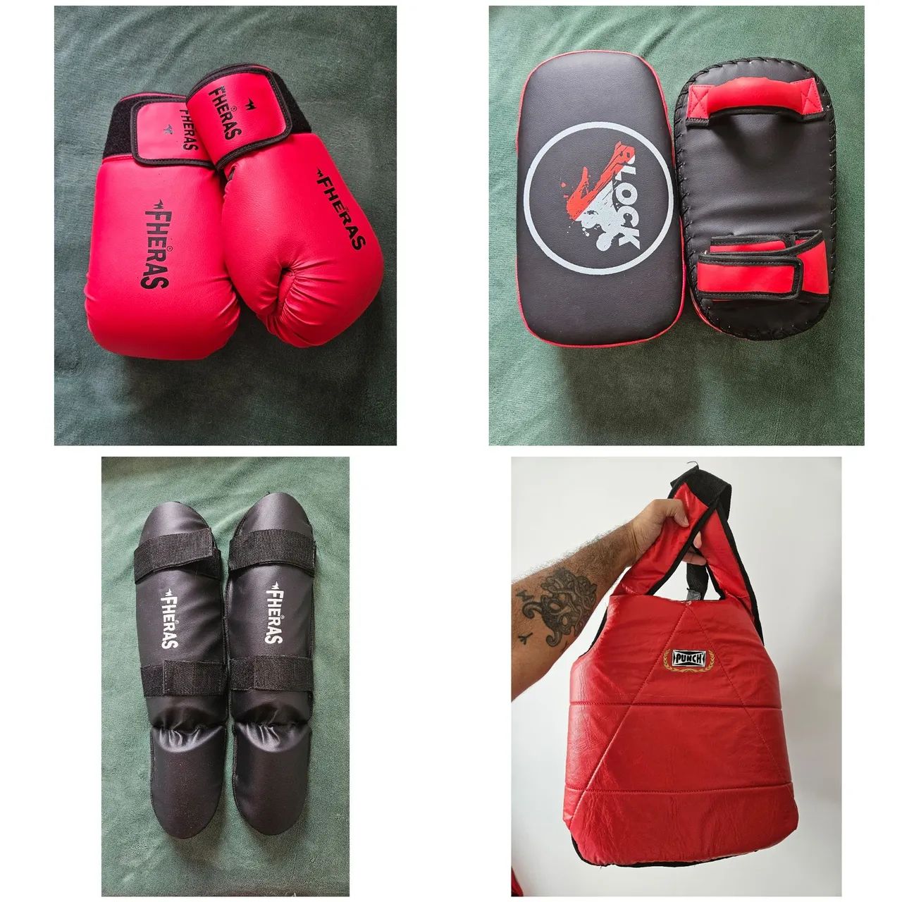 kit muay thai (luvas+caneleira+aparador+colete)