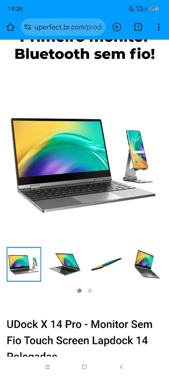 UDock X 14 Pro - Monitor Sem Fio Touch Screen Lapdock 14