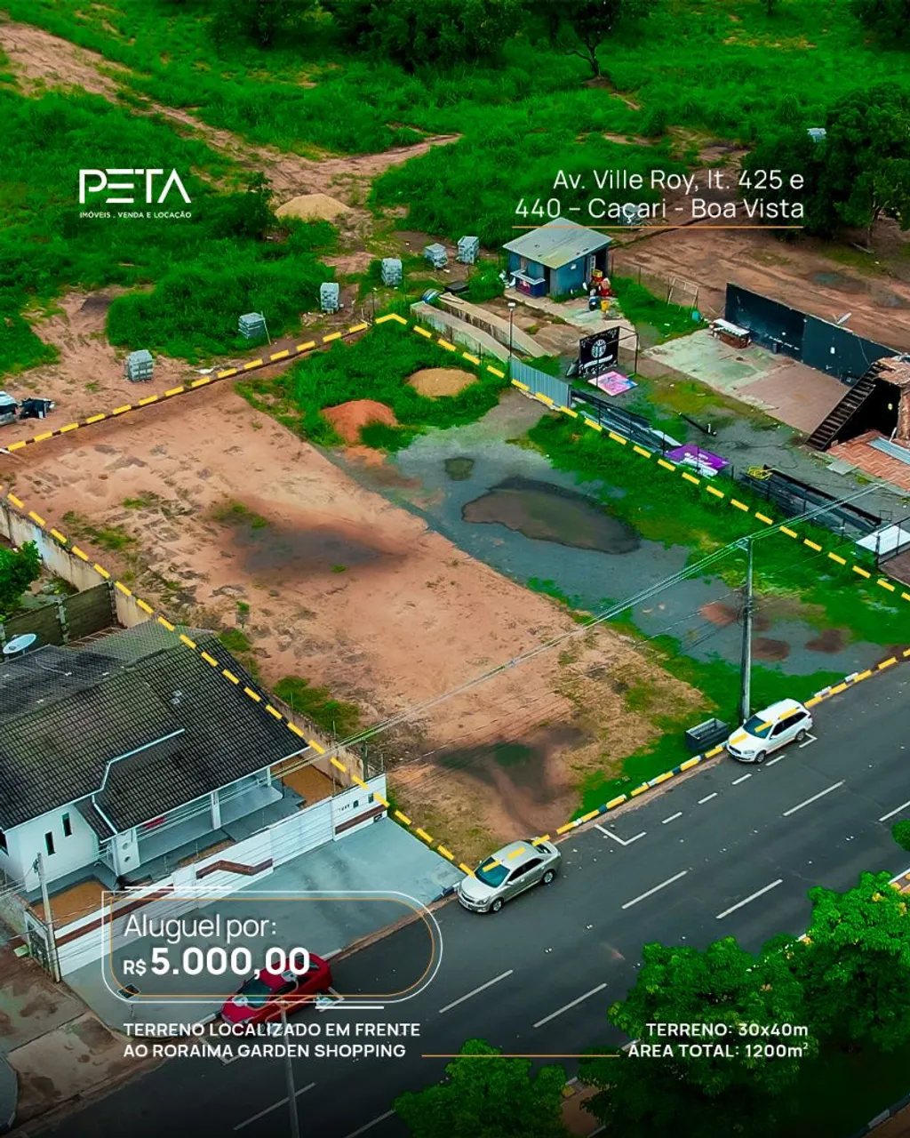 Aluga-se terreno localizado em frente ao Roraima Garden