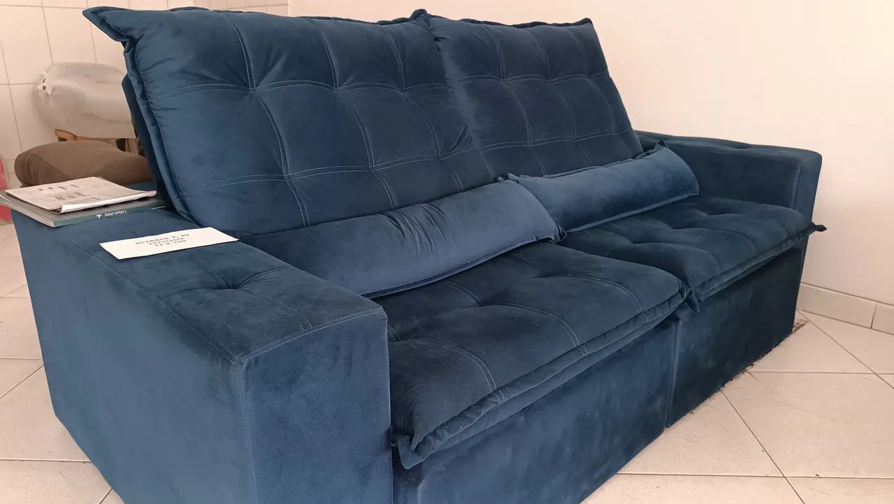 Sofá de retratil Azul - Novo PRONTA ENTREGA  - Foto 3