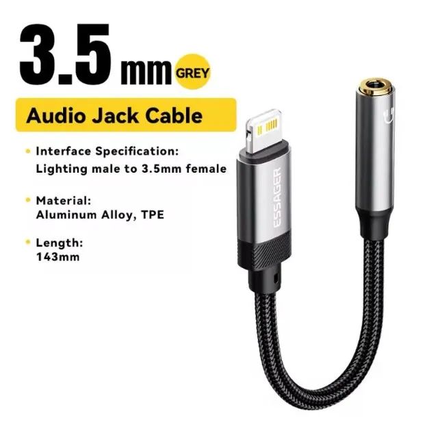 Cabo Adaptador P2 Fone Essager Audio para iphone ou para Android - Foto 3