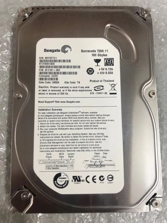 Hd Sata 160gb Testado 100% Funcionando