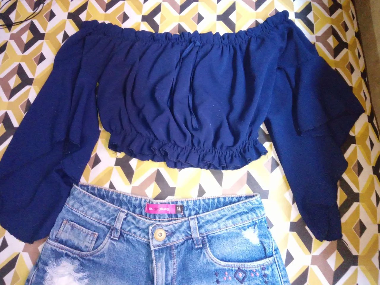 Conjunto Blusa e Short Jeans Infantil Menina 14 - Foto 2