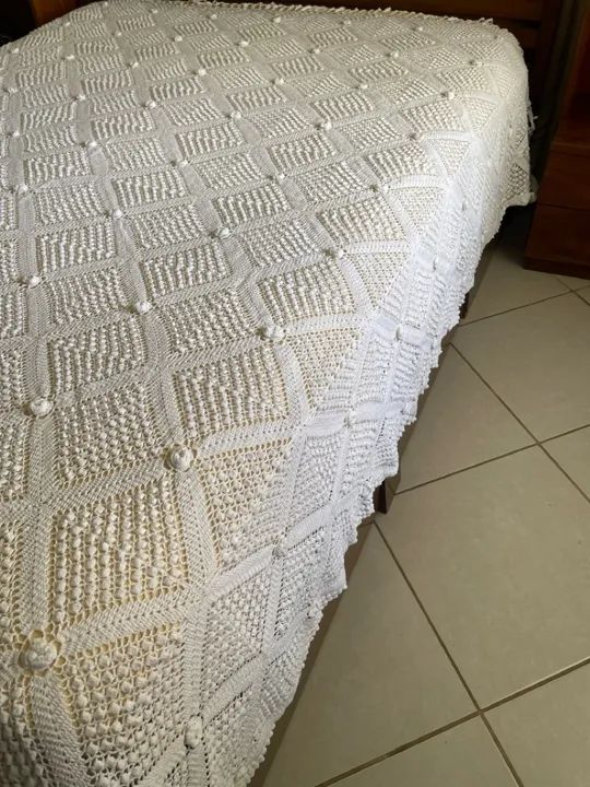 Colcha de Cama em Crochê - Branca - Foto 3