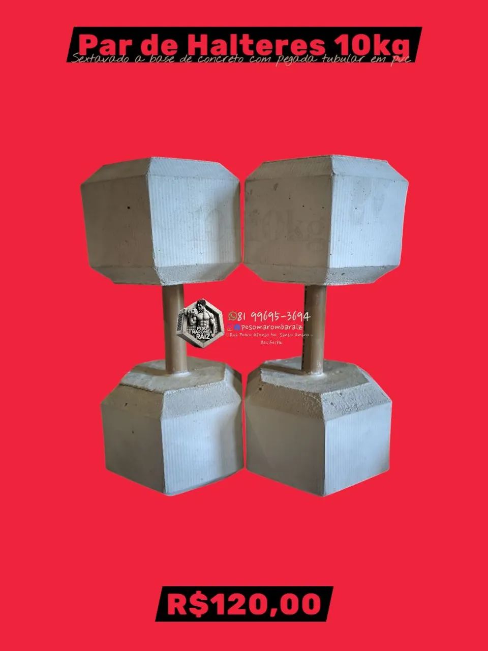 Halteres Par de 10kg - Concreto Sextavado