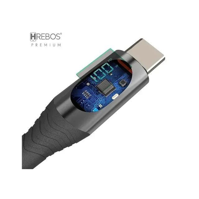 Cabo de carregador de celular e not de 100W,  Hrebos USB-C para USB-C, tecido trançado - Foto 3