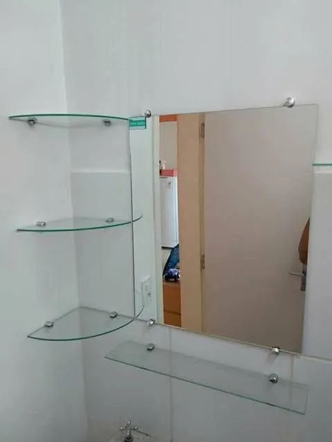Prateleira vidro espelho kit banheiro pequeno novo
