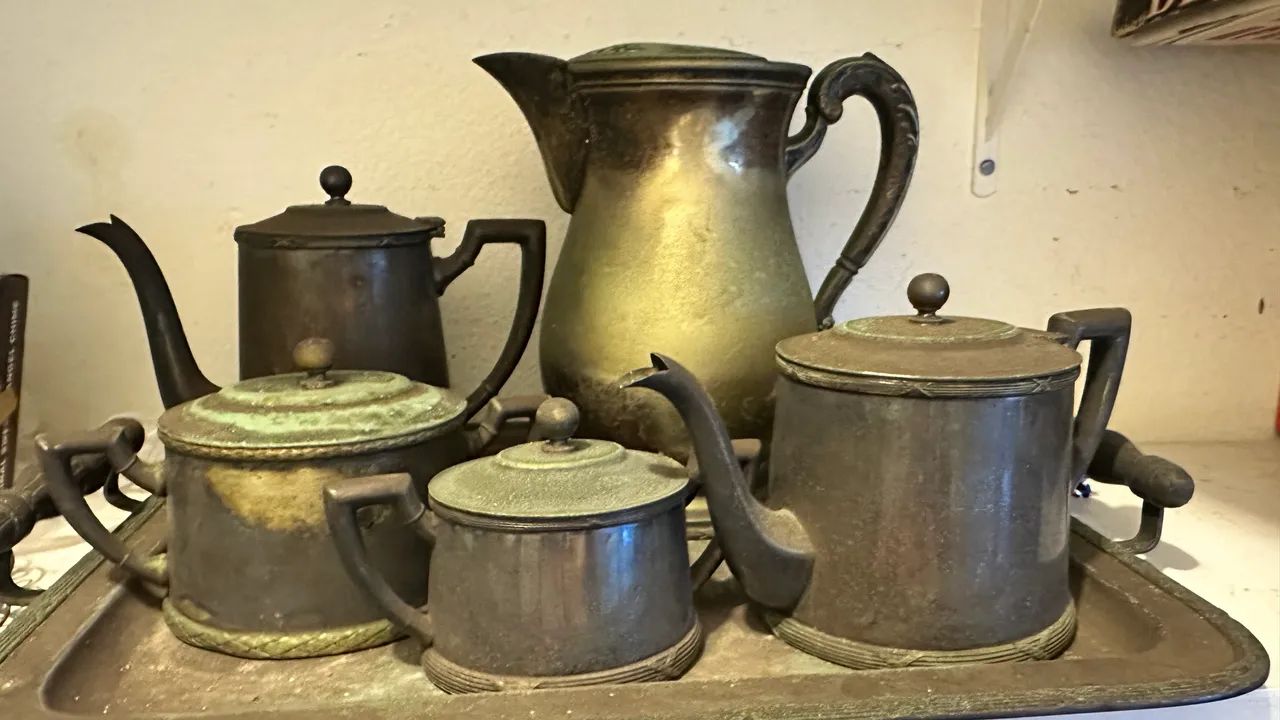 Aparelho de chá e café antigo em prata Wolff 90 