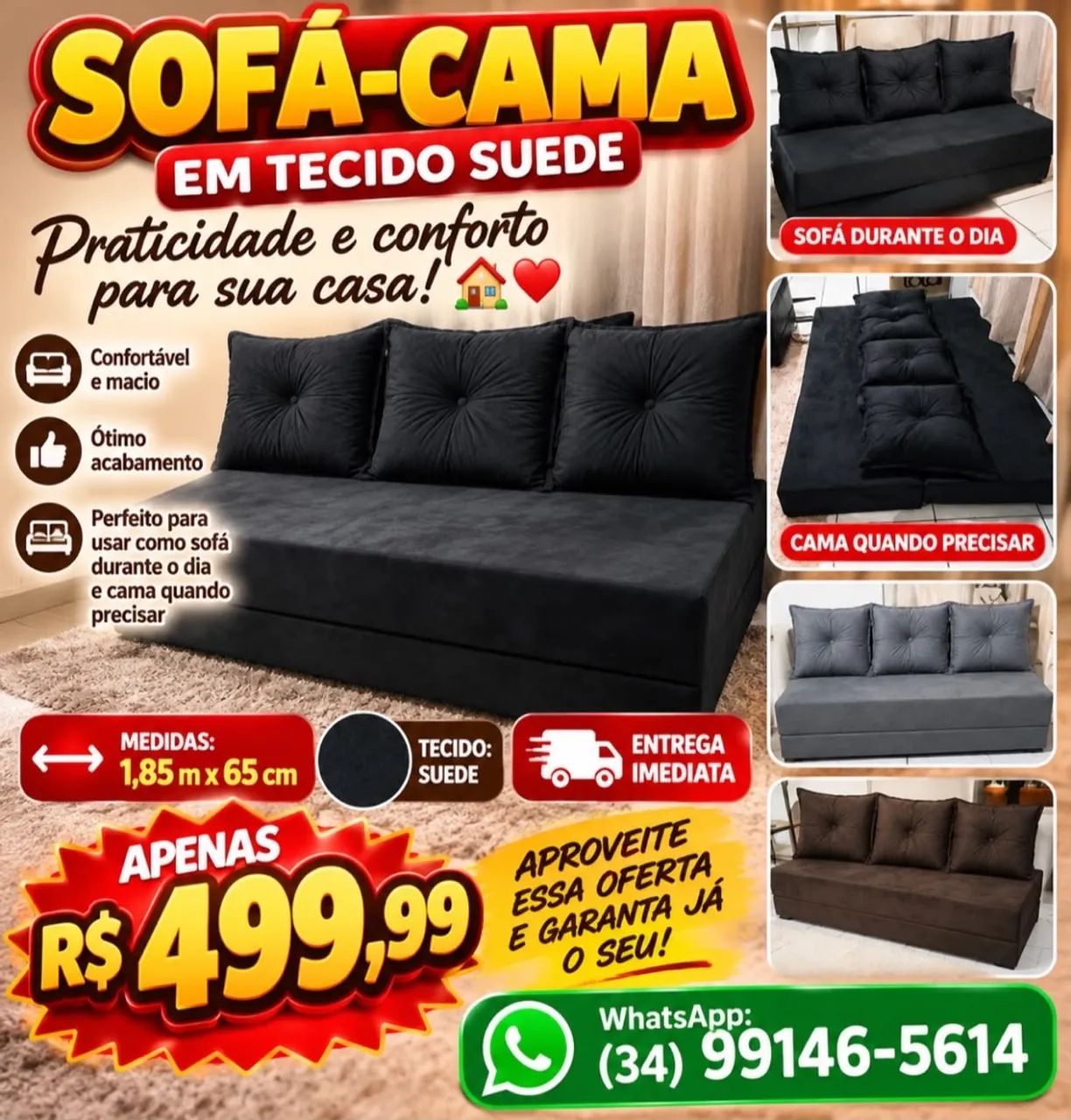 Sofá cama novo 499,99