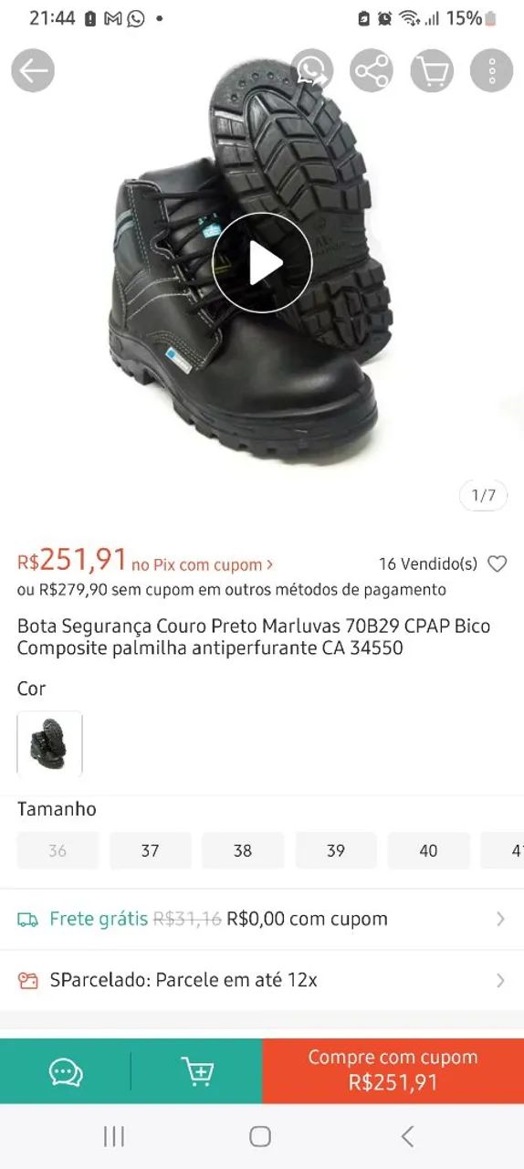 BOTA MARLUVAS TAM 39