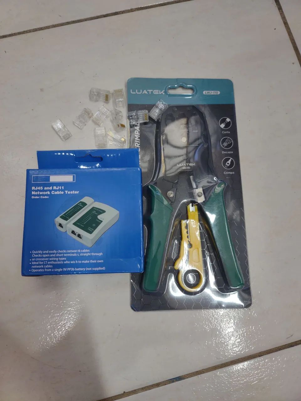 Kit manutenção rede alicate crimpador com testador e 10 conector 