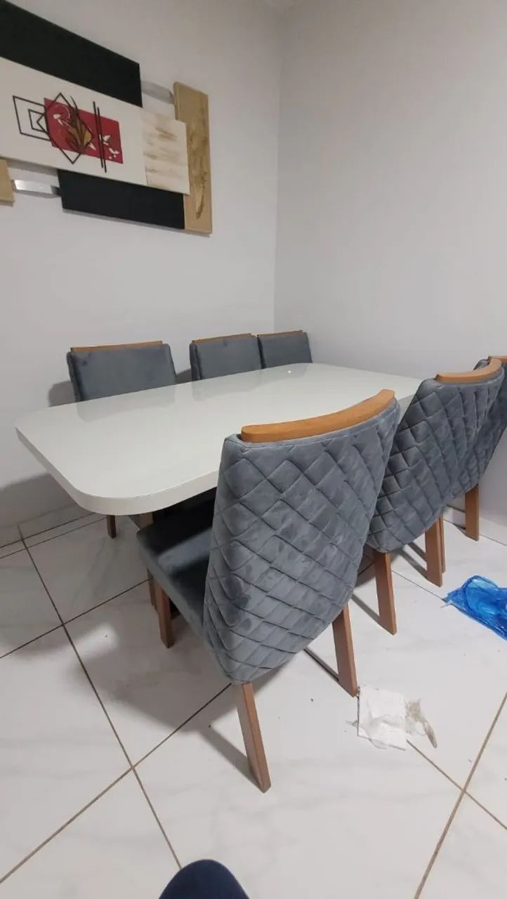 Mesa 6 cadeiras tampa de vidro 
