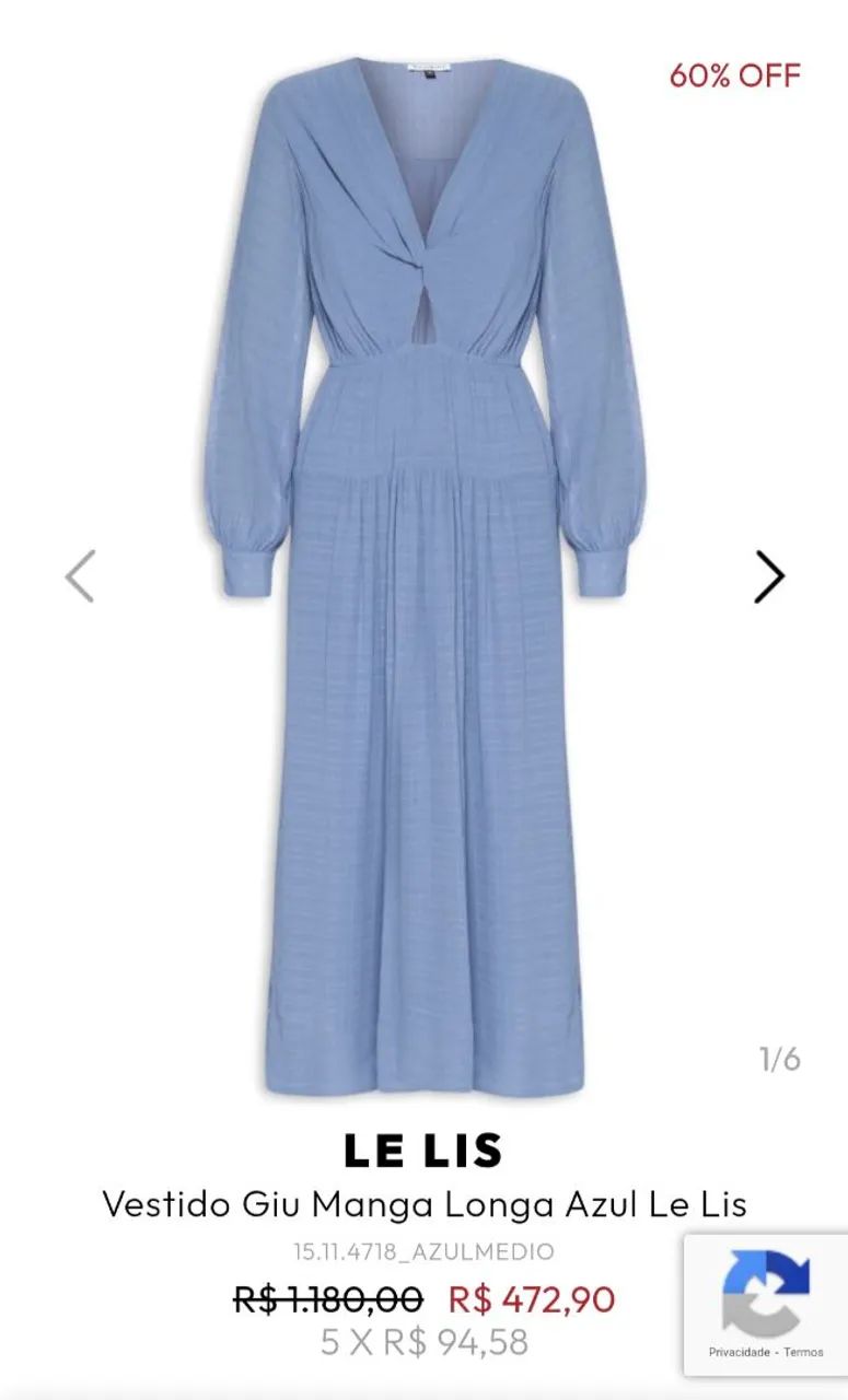 Vestido Giu Manga Longa Azul Le Lis  - Foto 3