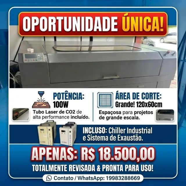  MÁQUINA LASER CO? 120x60 - 100W | COMPLETA E PRONTA PARA TRABALHAR!