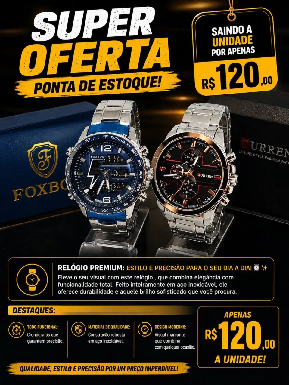 Relógio curren ou LAGE FOXBOS em QUIMAR DE ESTOQUE 