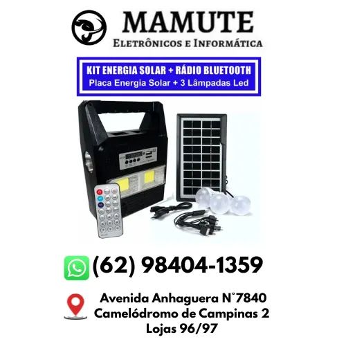 Kit Gerador De Energia Solar Rádio Fm Usb Bluetooth Solar 3 Lampadas Lanterna - Luatek