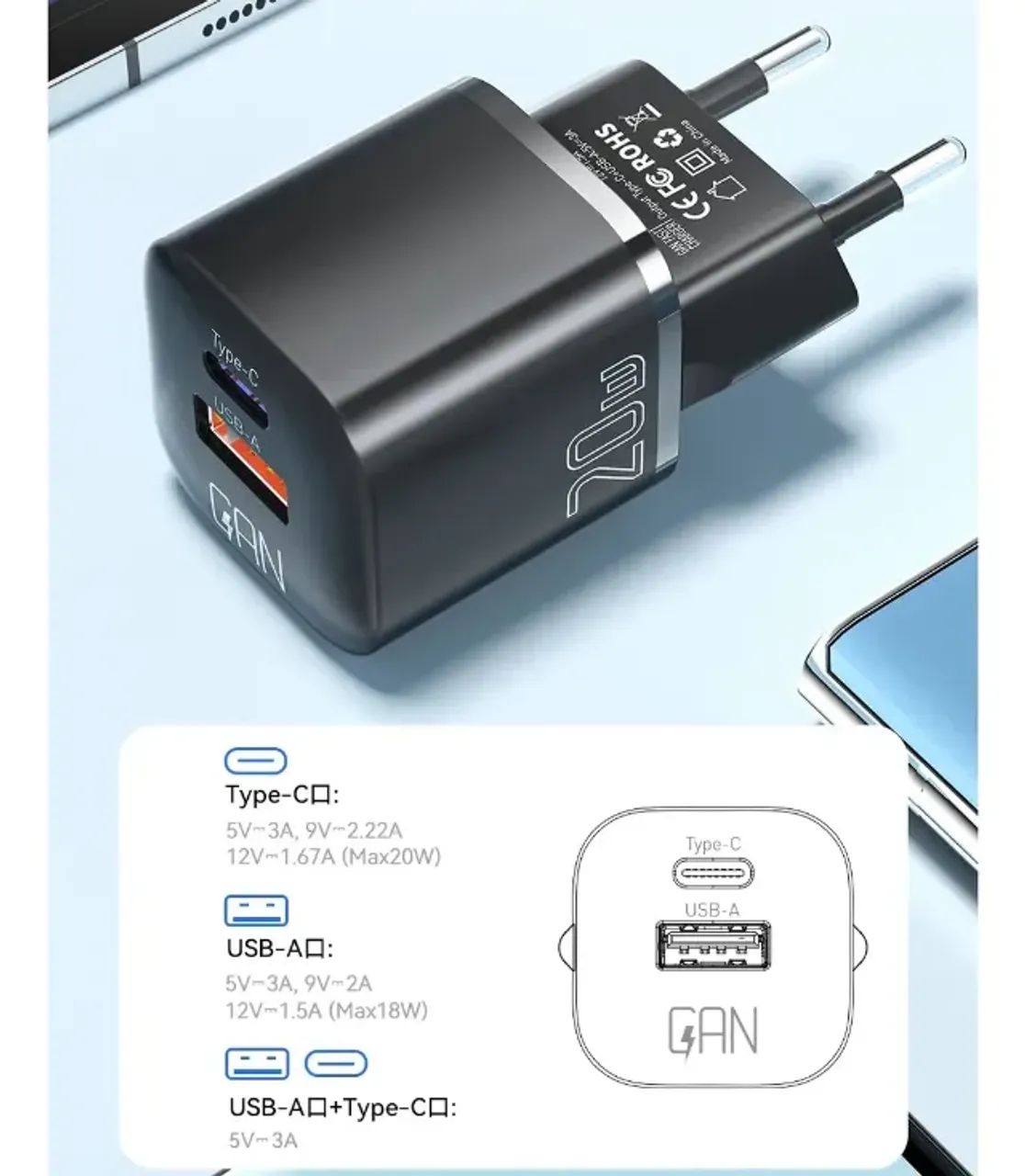 Carregador 20w Dual Usb Essager Preto + Cabo Usb-c Lightning - Foto 3