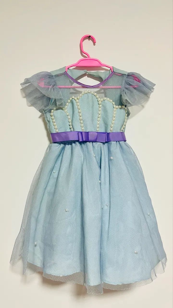 Vestido Fundo Do Mar Azul De Pérolas Luxo - Tam. 1 (Usado)