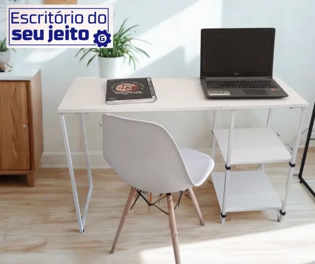 Escrivaninha 1,1m NOVA Mesa Multiuso Estilo Industrial para Computador Notebook de Estudo - Foto 3