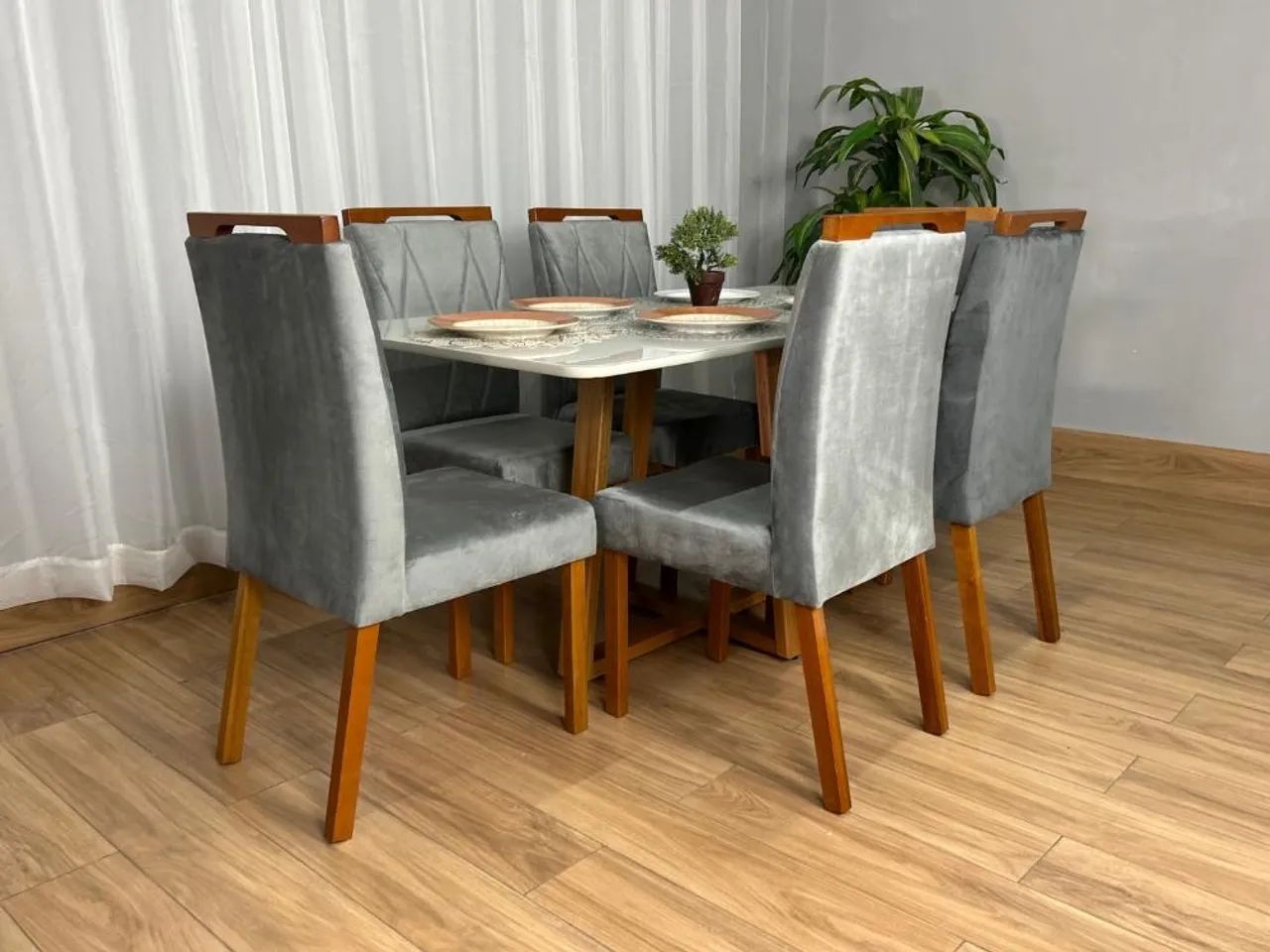 Mesa de Jantar Bali 1.60×0.80 Com 6 Cadeiras Entrega Rápida