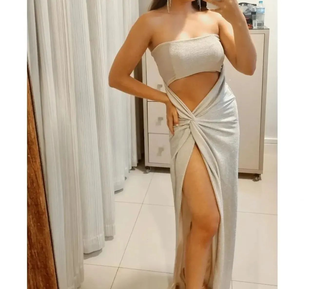 Vestido longo lurex rose
