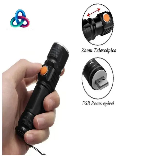 Lanterna Tatica Led Recarregavel Com Zoom USB - Foto 4