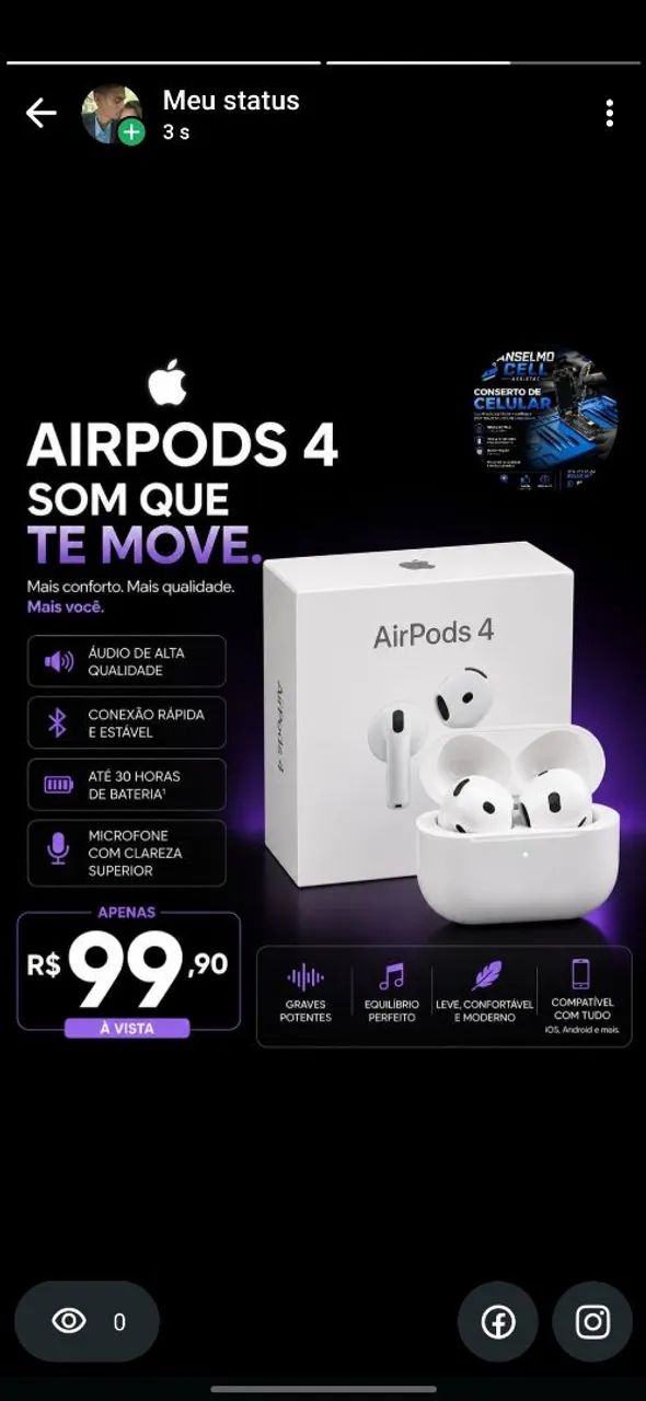 Airpods 4   Fone Bluetooth 