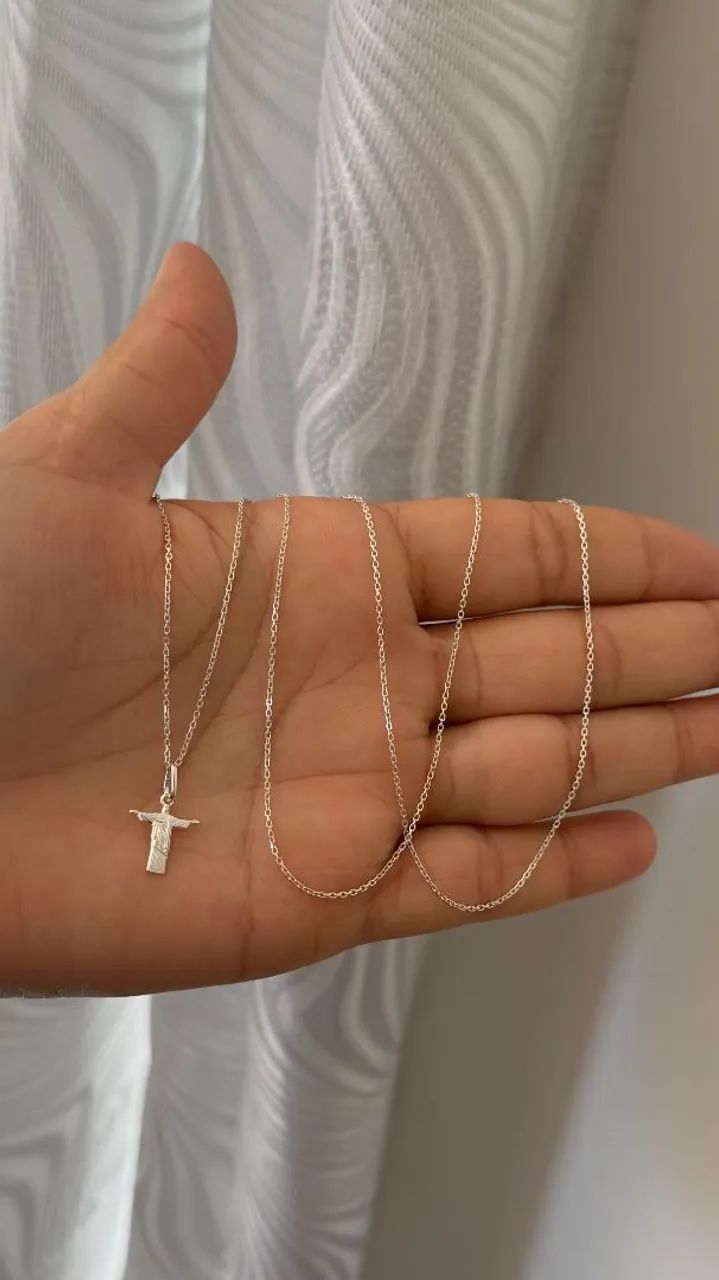 Corrente cadeado com Cristo Redentor - Prata 
