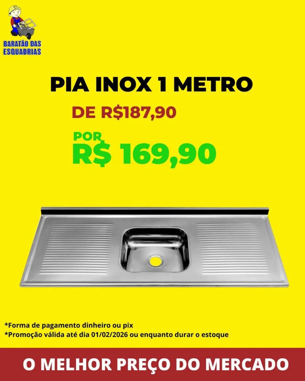 PIA INOX 1 METRO - PROMOÇÃO!!!