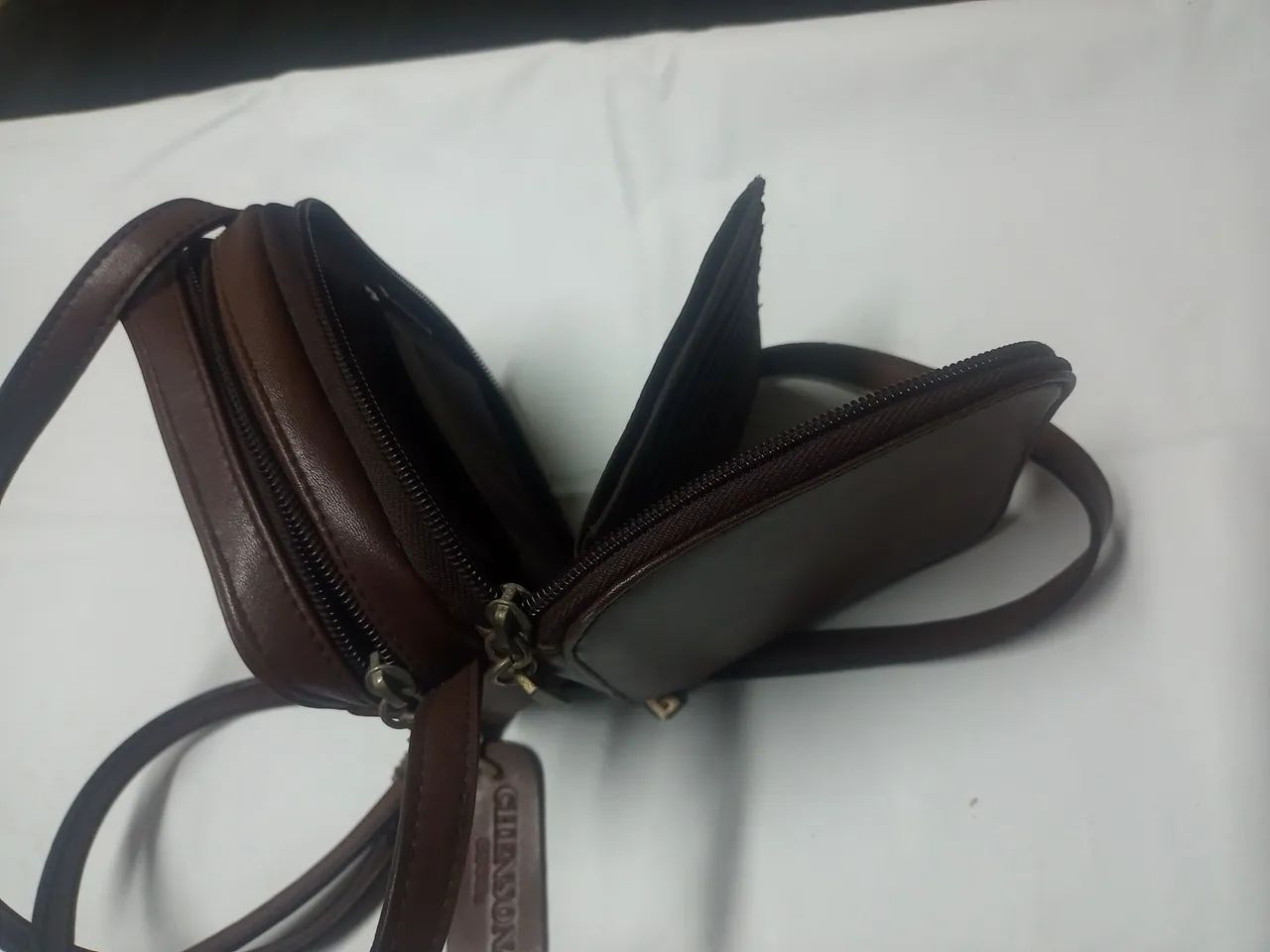 Bolsa de couro marrom, pequena e quadrada USADA - Foto 5