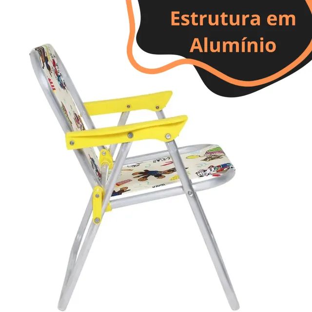 Cadeira Infantil em Alumínio Amarela Patrulha Canina. Suporta 30kg. Praia, Piscina, Jardim - Foto 4