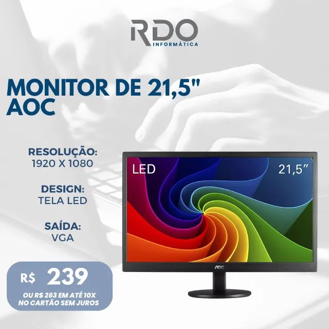 Monitor AOC 21,5 Polegadas - Full HD - Ideal para PC e Notebook