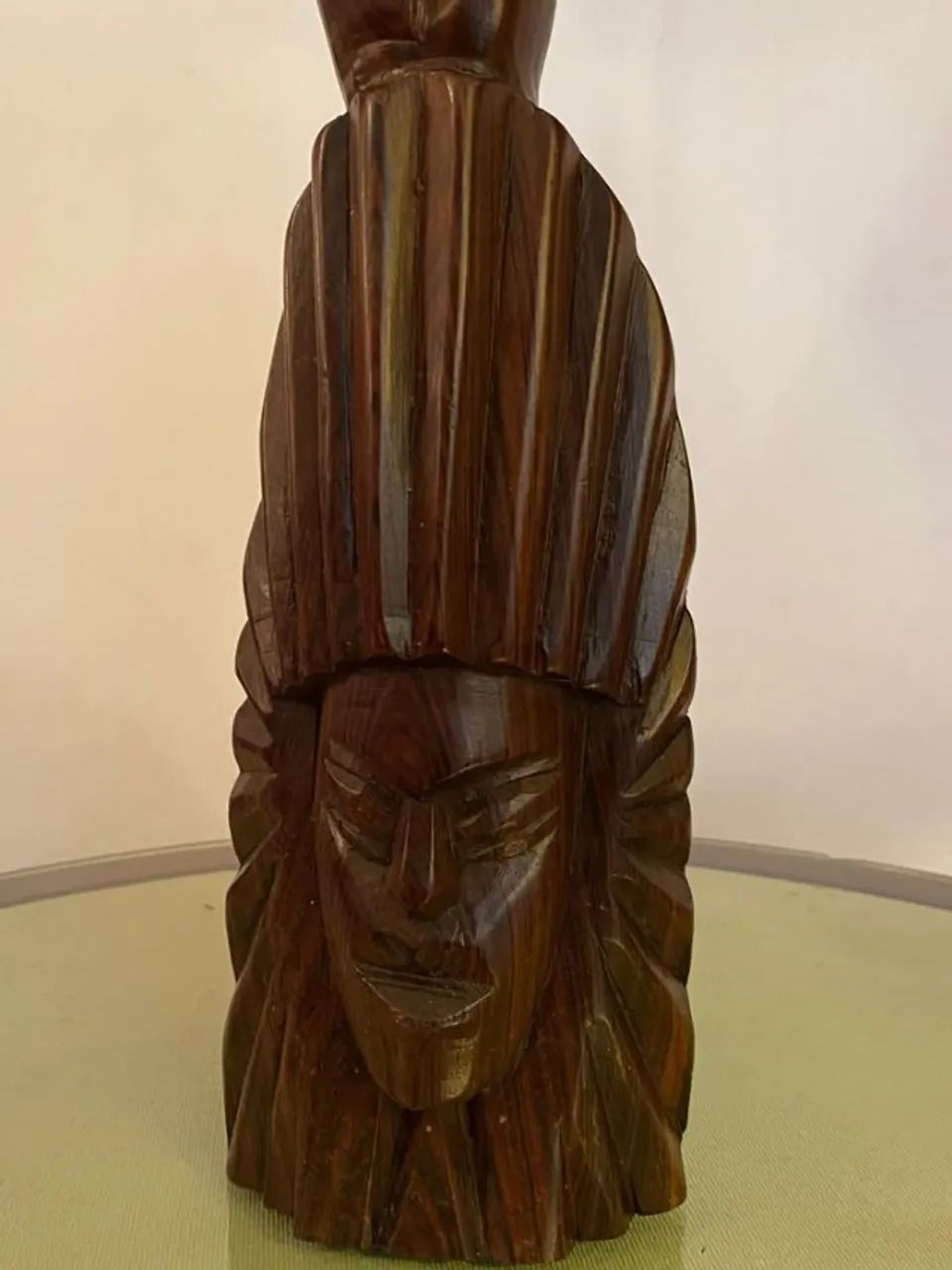 Escultura Figa Cabeça Índio Entalhada Em Madeira