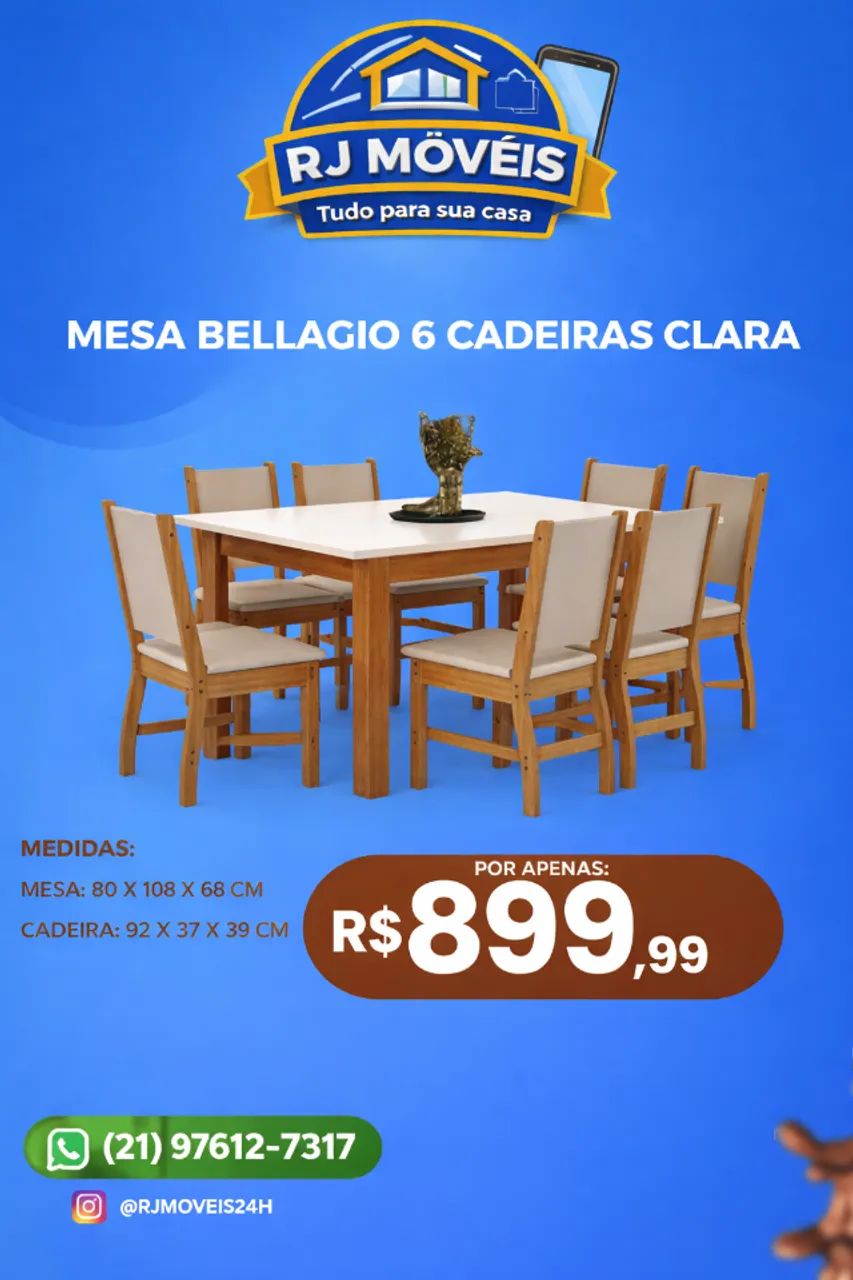 Mesa Bellagio 6 cadeiras (Pague na entrega)