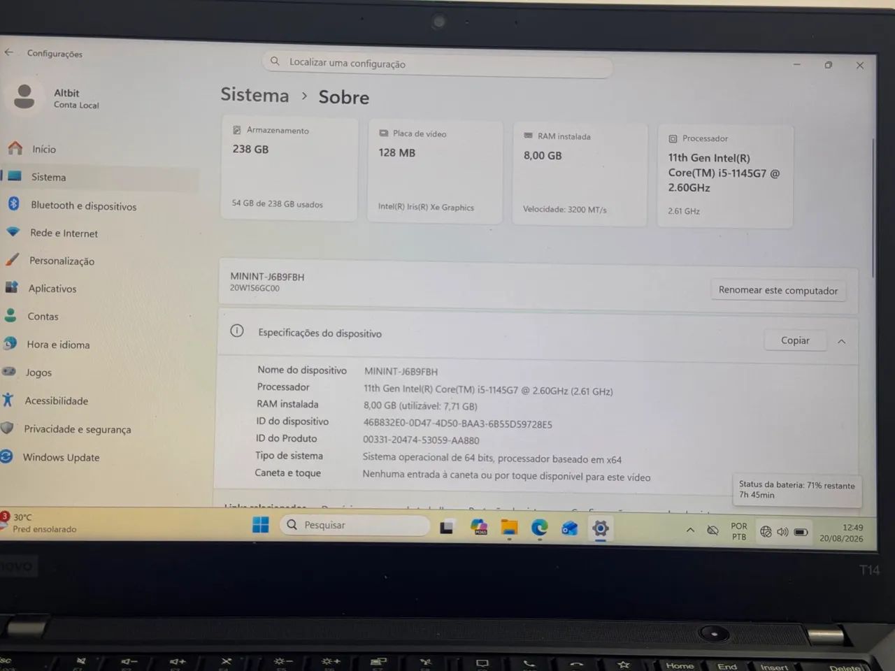 Notebook Lenovo. i5 11 geração só Respondo no zap - Foto 5