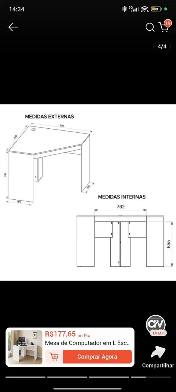 Mesa de computador em L - Montada - Foto 3