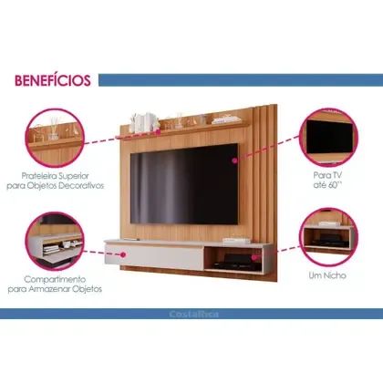 Painel Panamá p/ TV de até 60 Polegadas c/ Nicho Nature/Off White e Prateleira - Permóbili - Foto 3