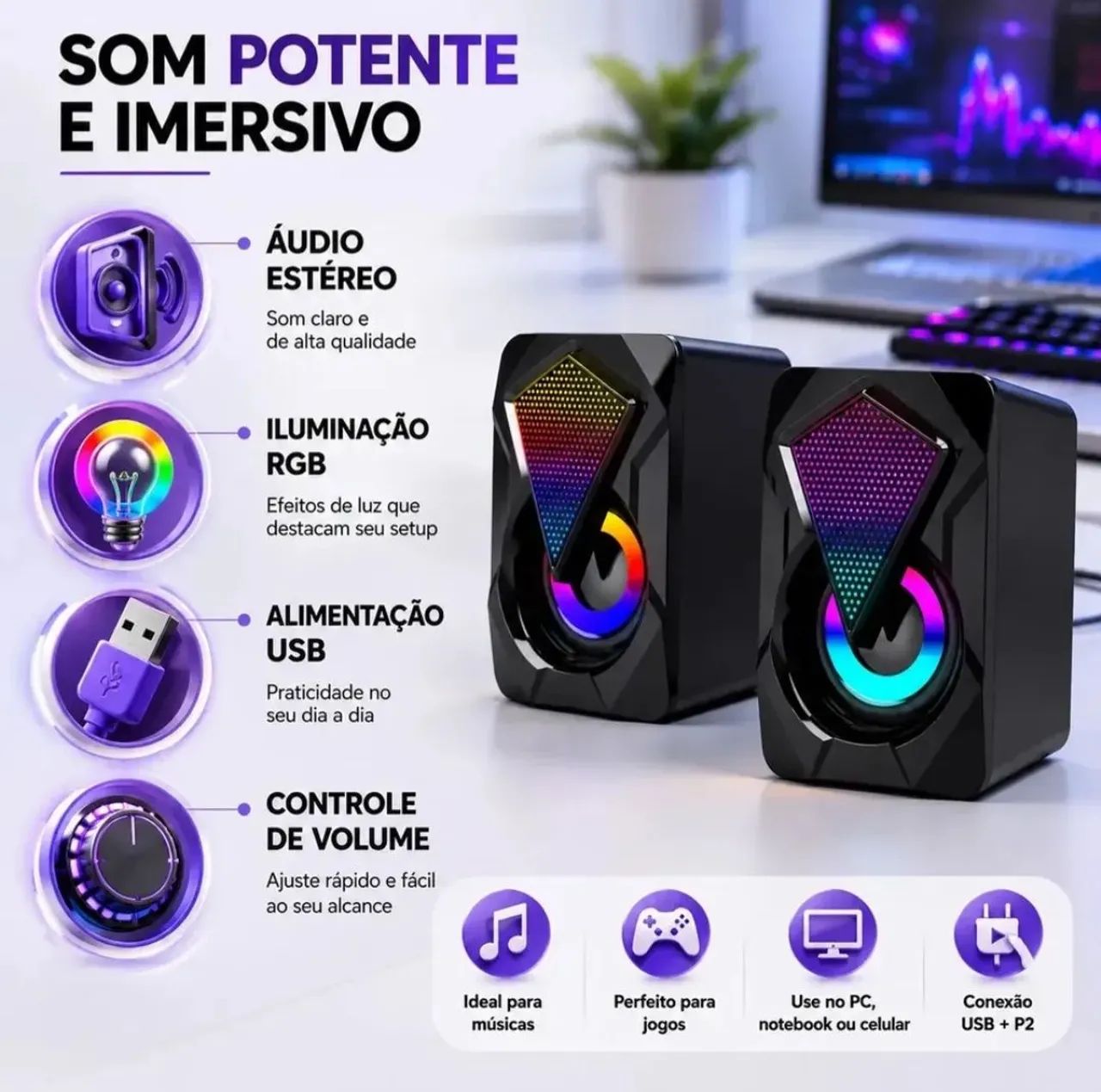 Caixa de som completa dupla pra notebook ou computador  - Foto 3