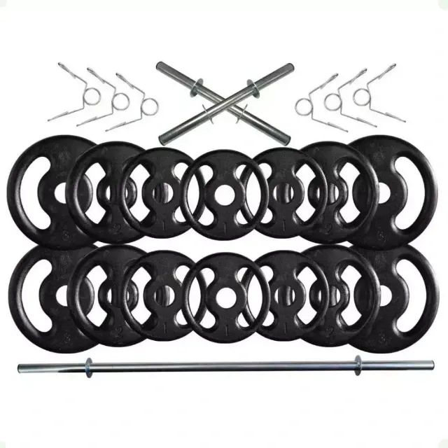 Kit 26 Kg Anilhas e Barras de Supino e Halteres