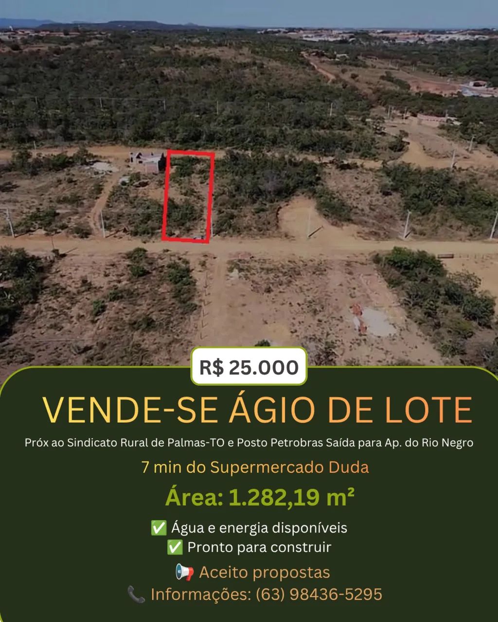 VENDO ÁGIO DE LOTE AO LADO DA 712 SUL