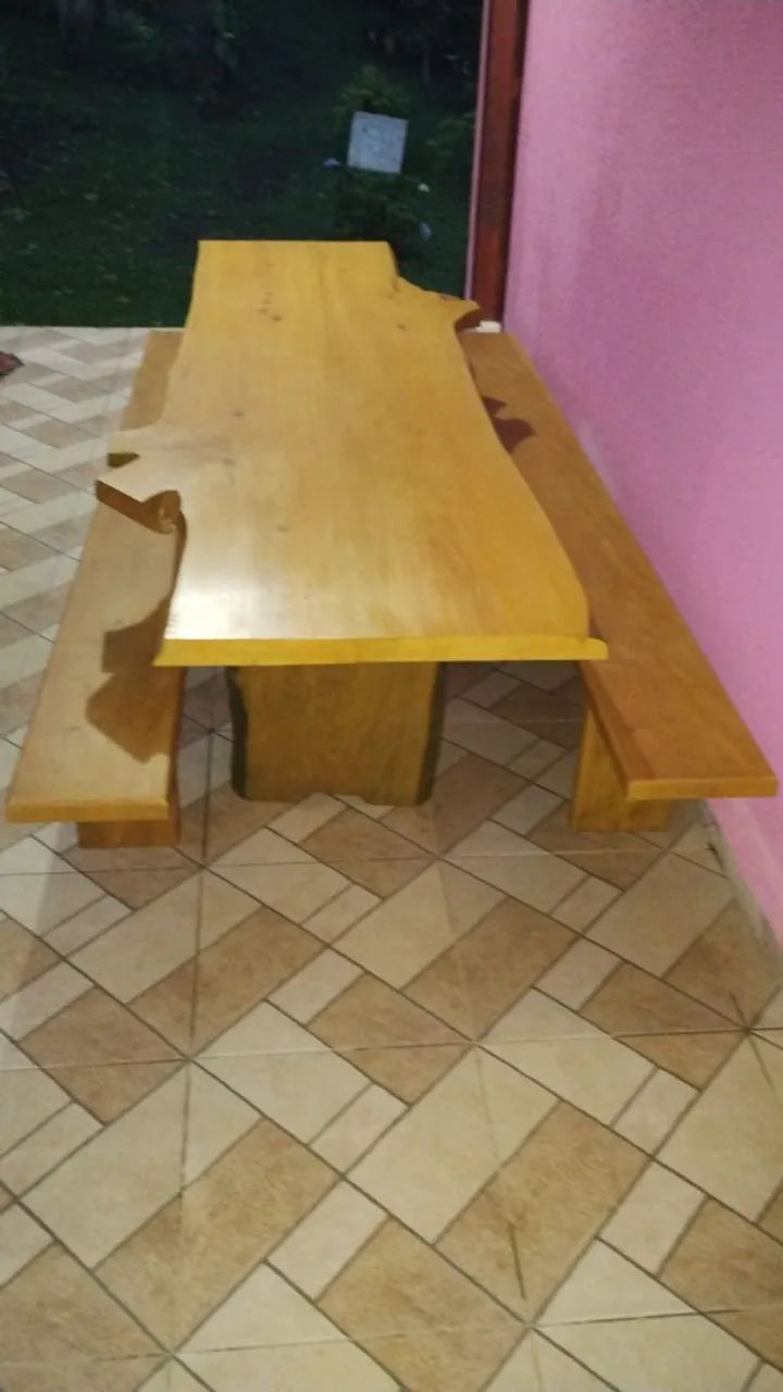 Mesa em Madeira cedro com banco 3m x 80cm
