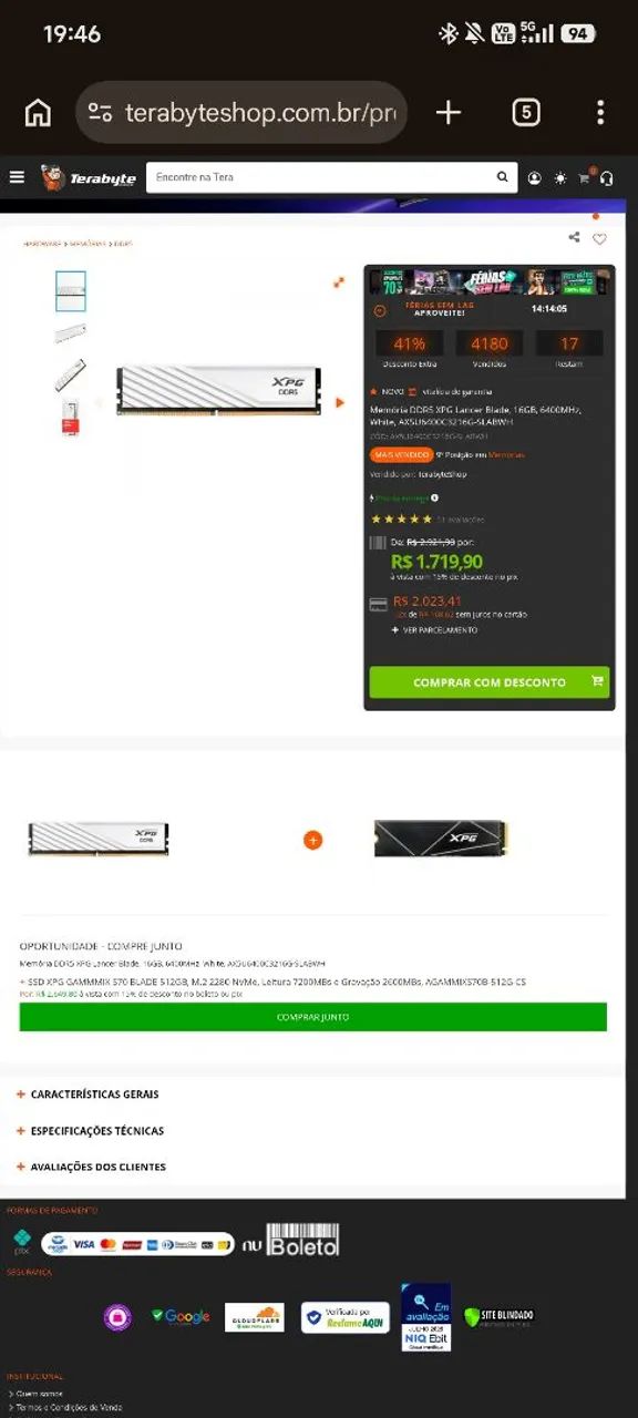 MEMORIA RAM DDR5 XPG 6000MHZ aceito troca. - Foto 2