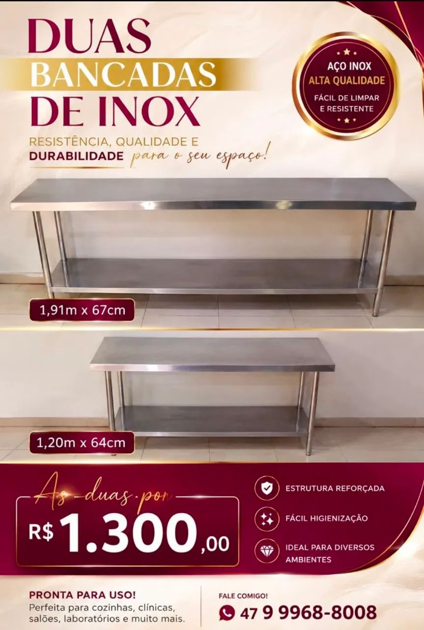 Duas bancadas de inox 