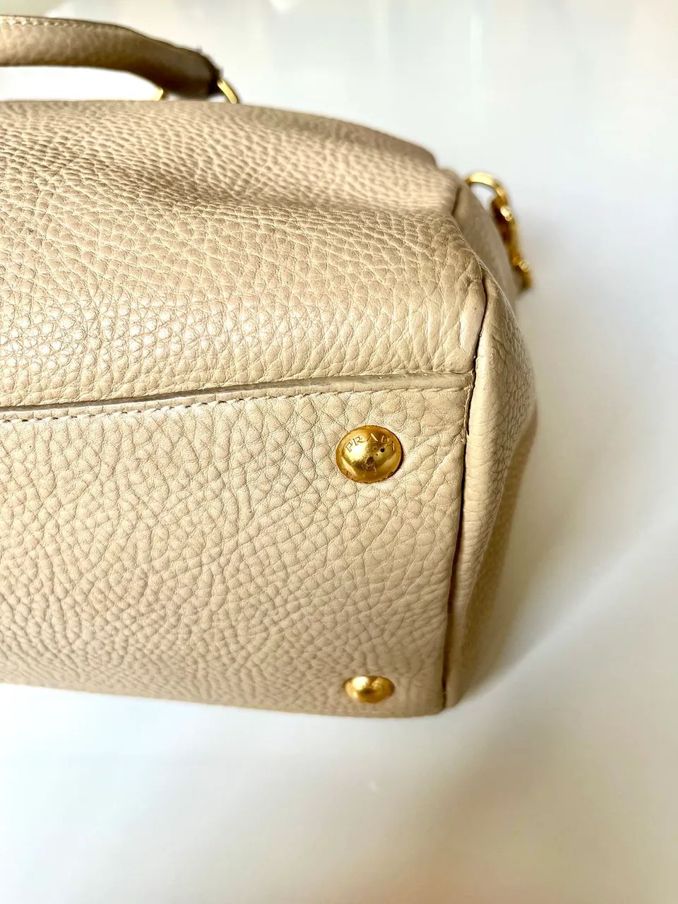 Bolsa Prada Original Couro Vitello Daino cor Sabbia - Foto 4