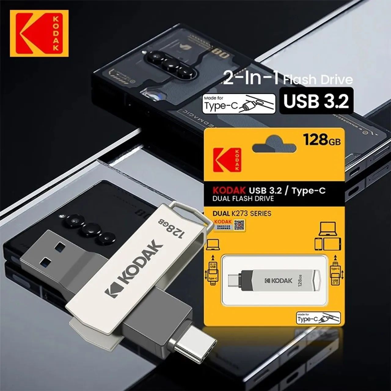 Pendrive 128gb Original Kodac Tipo C USB 3.2 - Foto 3