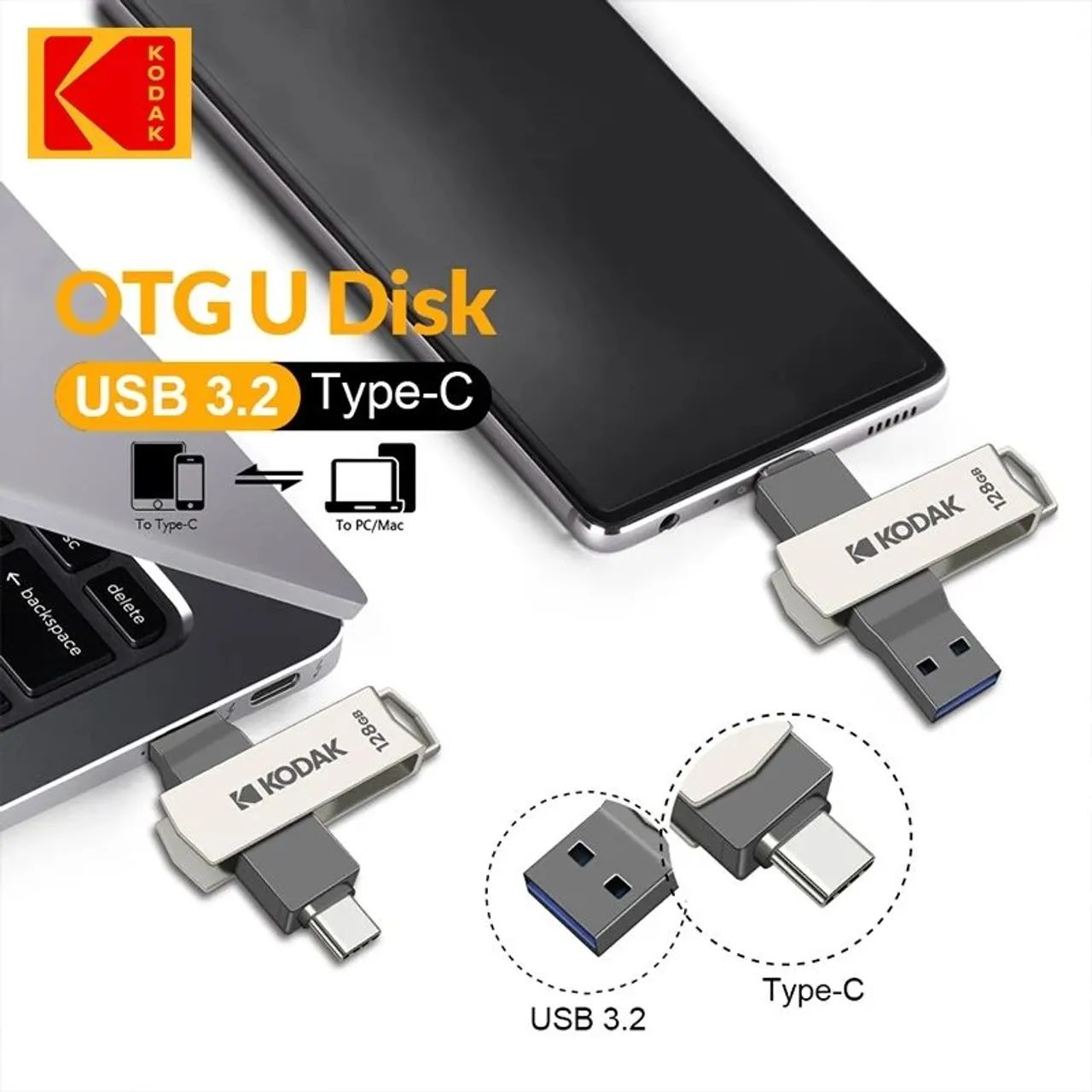 Pendrive 128gb Original Kodac Tipo C USB 3.2 - Foto 5