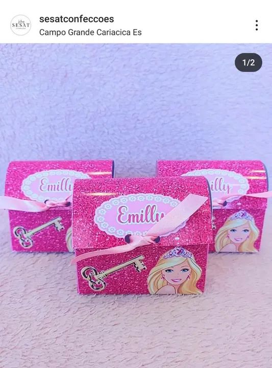 Bauzinho da Barbie, caixinha cubo, bala personalizado pra festa de aniversário